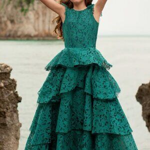 Joyfolie Azalea Dress Teal Lace Tiered Girls Size 10